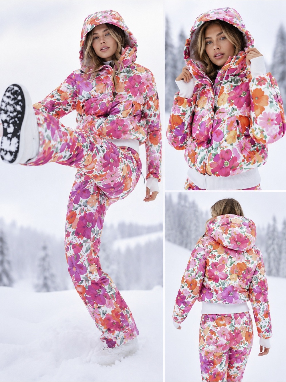 LoveShackFancy Floral Puffer Jacket in Pink, Orange, Green